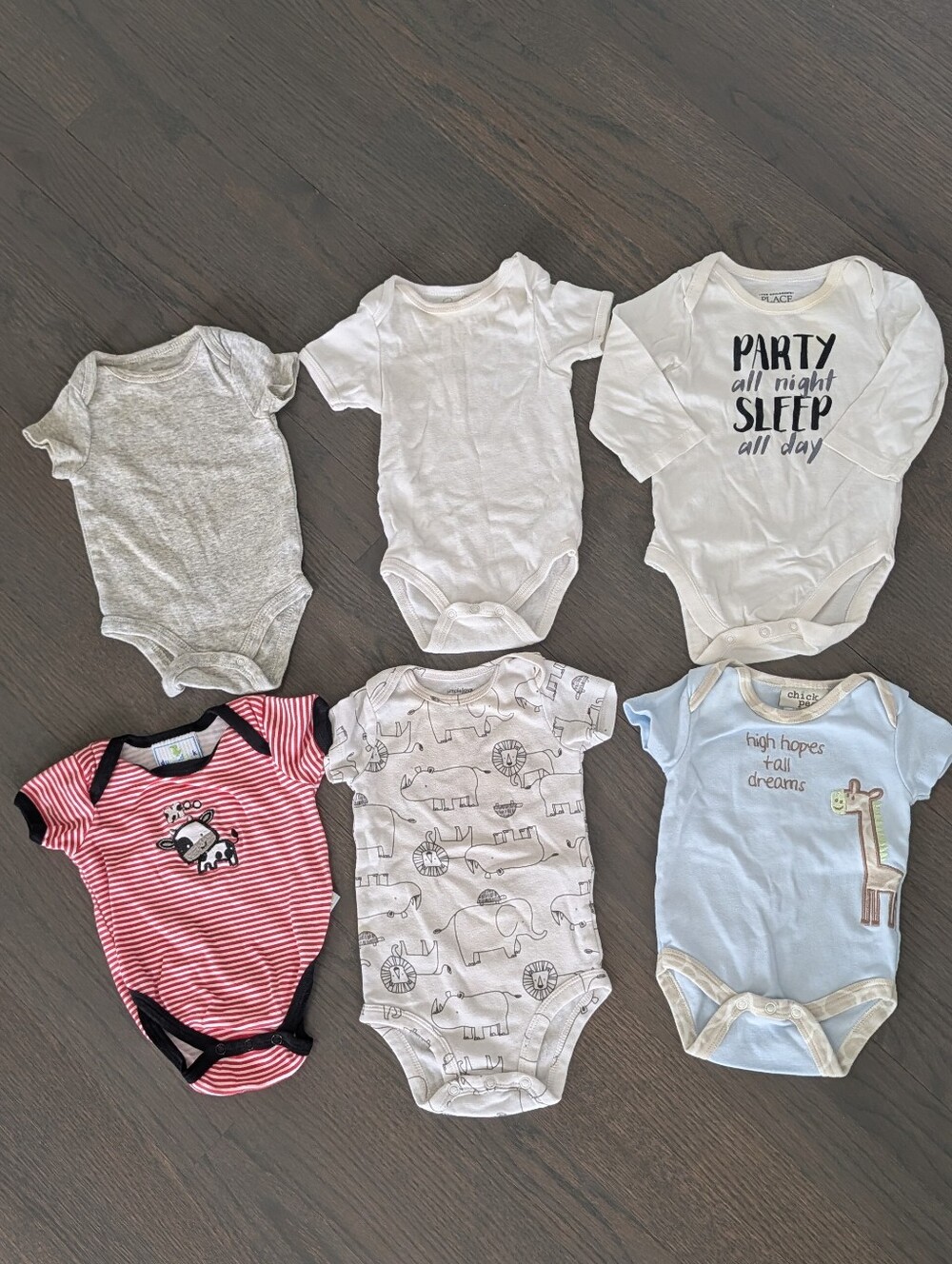 chick pea Baby One-Piece Bodysuit Set - White, Gray, Light Blue, Red Stripe